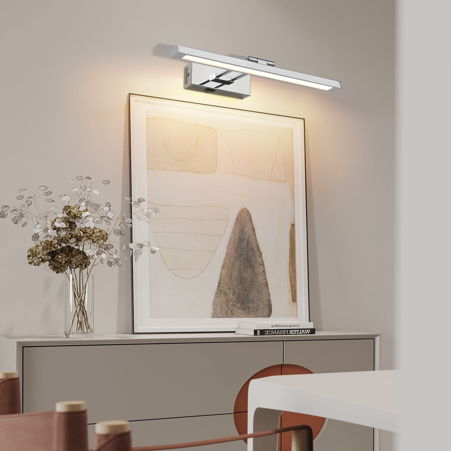 US Local Battery Picture Light, 16 Inch Wireless Picture Light For Painting With Remote,Full Metal Rechargeable Art Light,Wall Sconce Display Lighting For Portrait, Photo Frame,Gallery, -Chrome