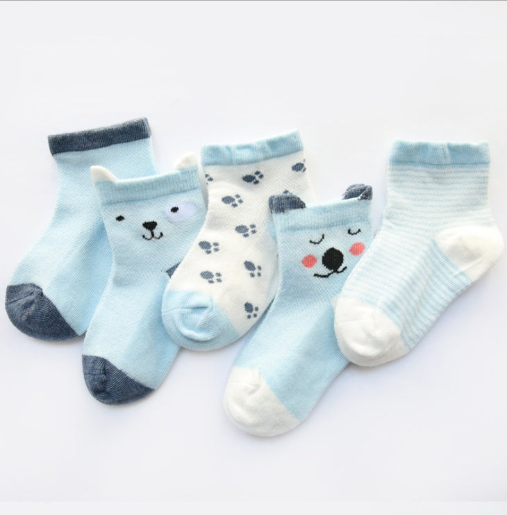 US Local Children's Socks Pack of 5 Colors Breathable Summer Cotton Socks for Boys and Girls
