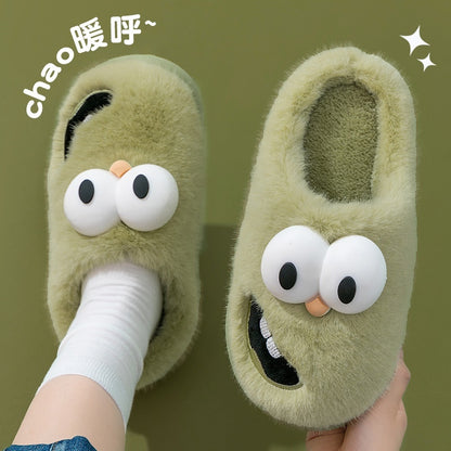 Female Warm Indoor Cartoon Big Eye Dog Cotton Slippers