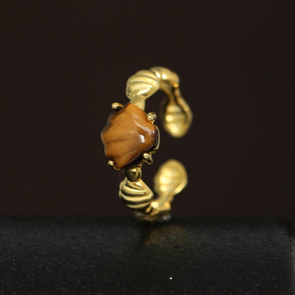 Shell White Shell Tiger Eye Cold Style Personality High Sense Ring