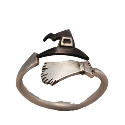 Halloween Ghost Witch Hat Broom Opening Ring