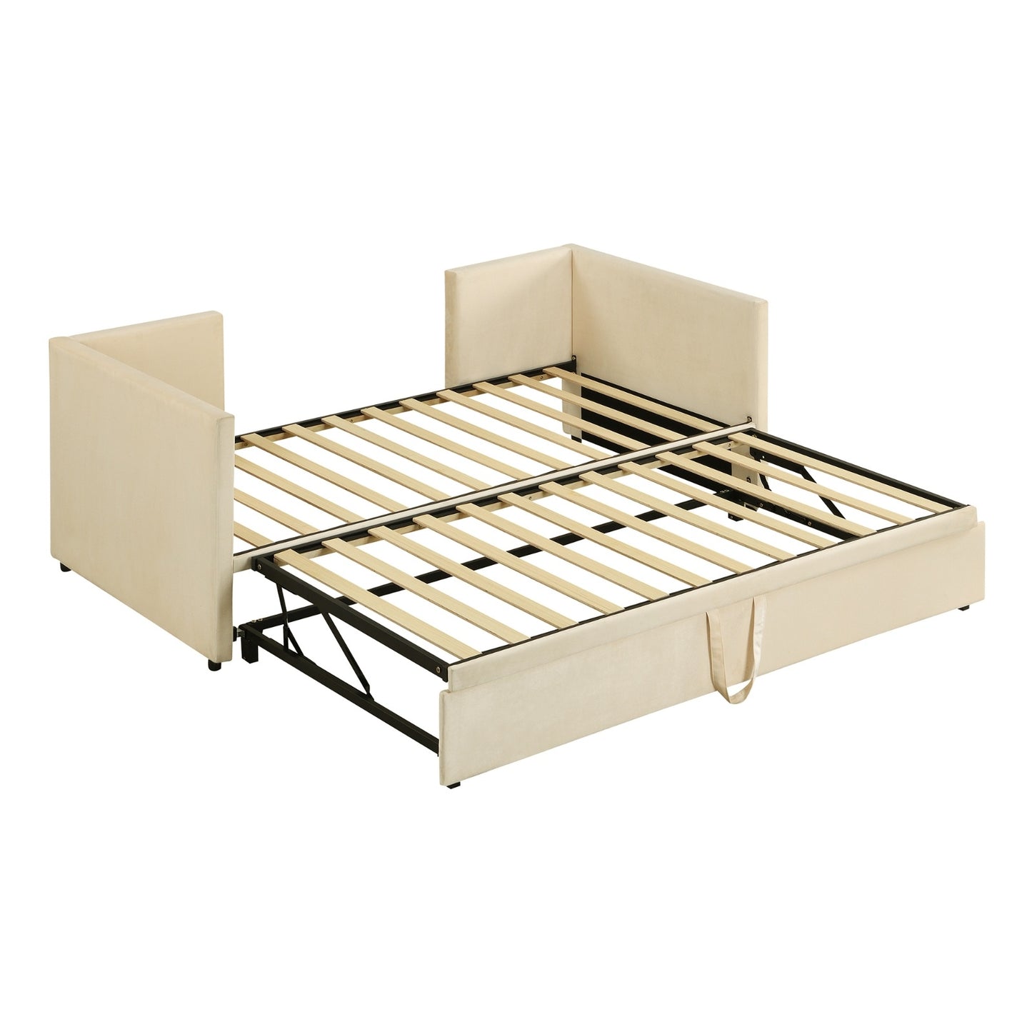 US Local Twin Size Upholstered Daybed With Up Trundle, Beige