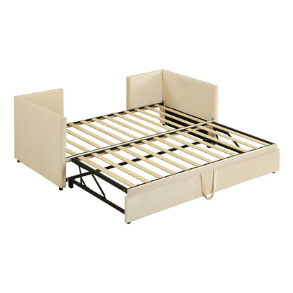 US Local Twin Size Upholstered Daybed With Up Trundle, Beige