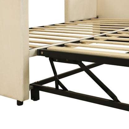 US Local Twin Size Upholstered Daybed With Up Trundle, Beige