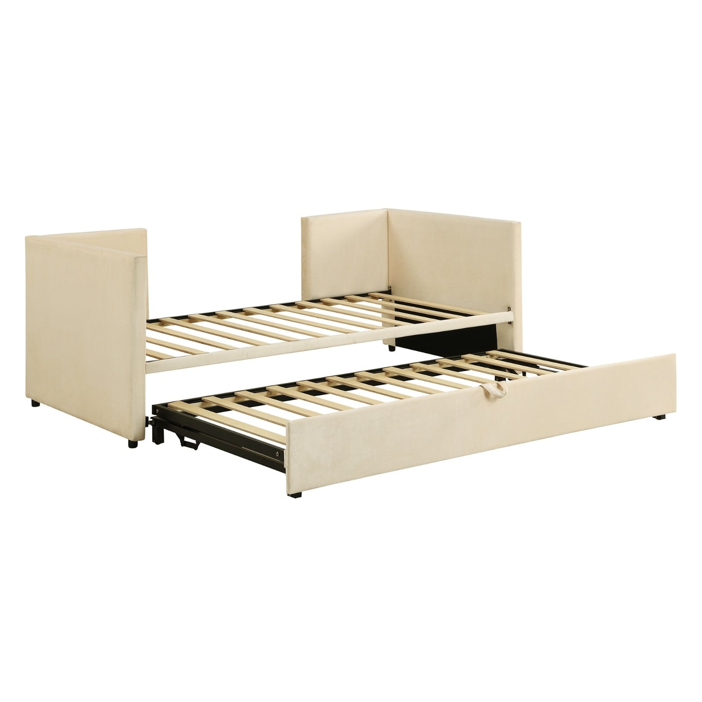 US Local Twin Size Upholstered Daybed With Up Trundle, Beige
