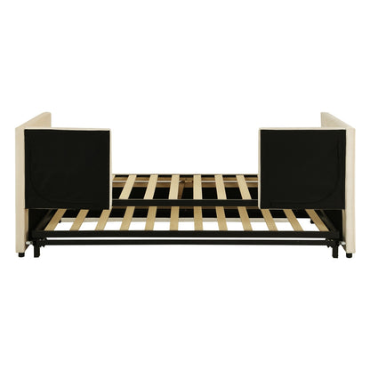 US Local Twin Size Upholstered Daybed With Up Trundle, Beige