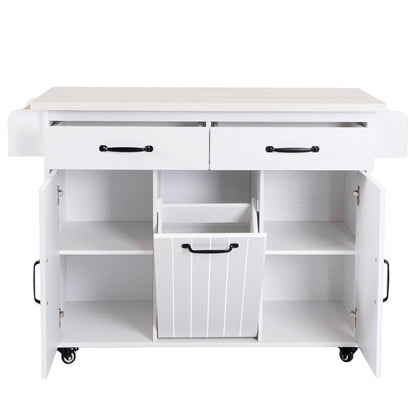 US Local K K Kitchen Island With Trash Can Storage Cabinet, Kitchen Cart With Drop Leaf, Spice Rack, Towel Ra