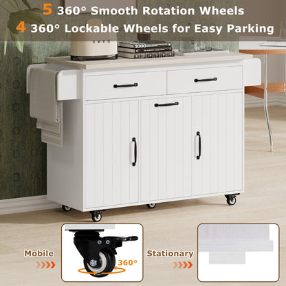 US Local K K Kitchen Island With Trash Can Storage Cabinet, Kitchen Cart With Drop Leaf, Spice Rack, Towel Ra