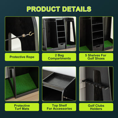 US Local 55.5 L X 16 W X 37 H In Wooden Golf Bag Organizer And Storage Rack,High Quality Wooden 2 Golf Bag Rack With Drawers,Easy To Assemble Golf Club Holder Stand With Club Holders On Side,Black