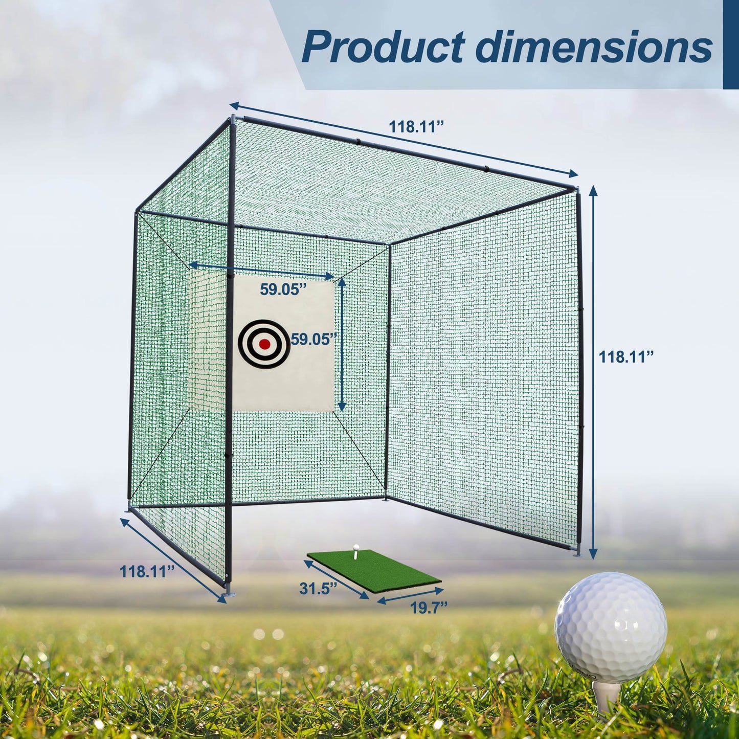 US Local 10X10X10FT Golf Practice Net Cage With Metal Frame Hitting Net Kit Indoor Outdoor