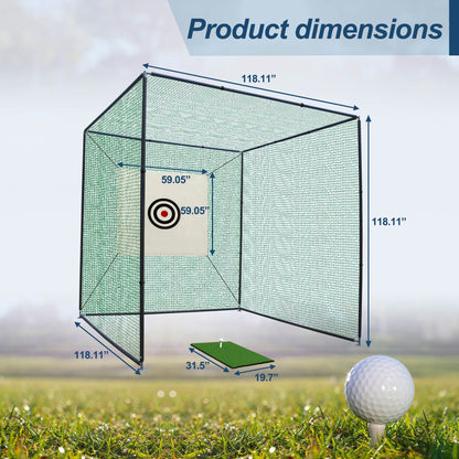 US Local 10X10X10FT Golf Practice Net Cage With Metal Frame Hitting Net Kit Indoor Outdoor