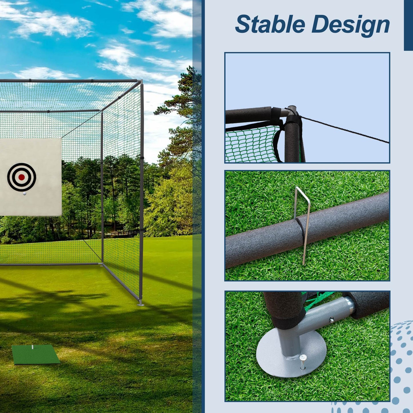 US Local 10X10X10FT Golf Practice Net Cage With Metal Frame Hitting Net Kit Indoor Outdoor