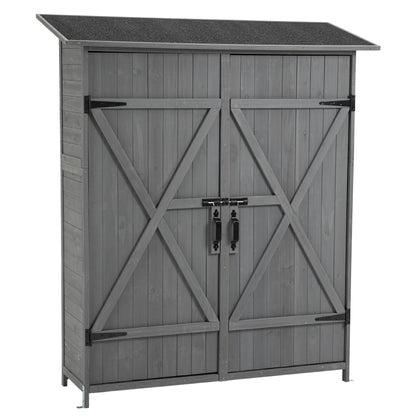 US Local 56L X 19.5W X 64H In Outdoor Storage Shed With Lockable Door,Wooden Tool Storage Shed With Detachable Shelves And Pitch Roof