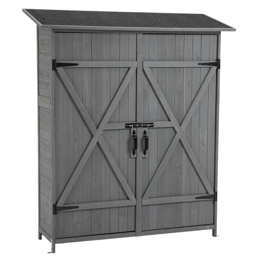 US Local 56L X 19.5W X 64H In Outdoor Storage Shed With Lockable Door,Wooden Tool Storage Shed With Detachable Shelves And Pitch Roof
