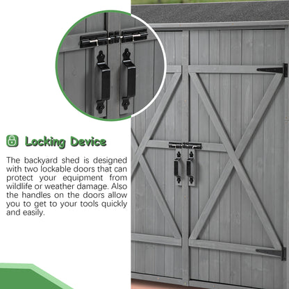 US Local 56L X 19.5W X 64H In Outdoor Storage Shed With Lockable Door,Wooden Tool Storage Shed With Detachable Shelves And Pitch Roof