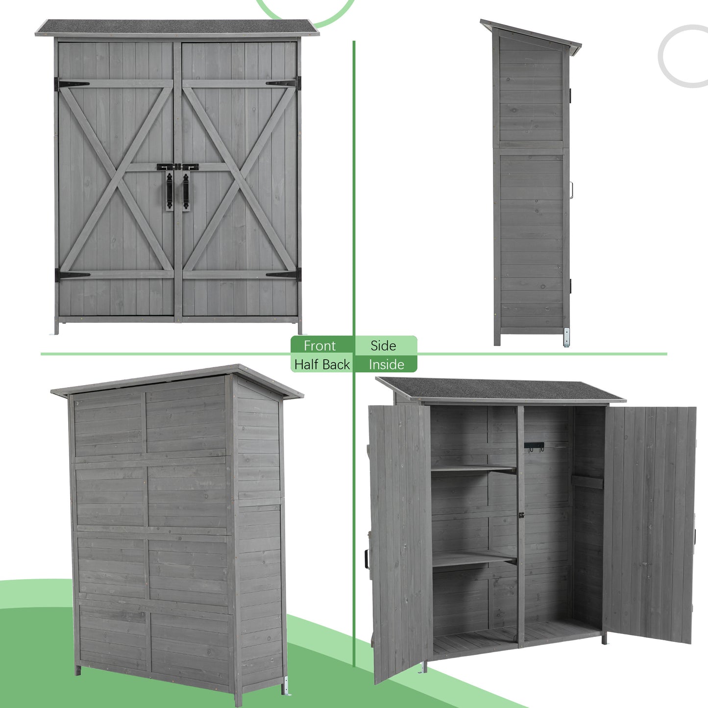 US Local 56L X 19.5W X 64H In Outdoor Storage Shed With Lockable Door,Wooden Tool Storage Shed With Detachable Shelves And Pitch Roof