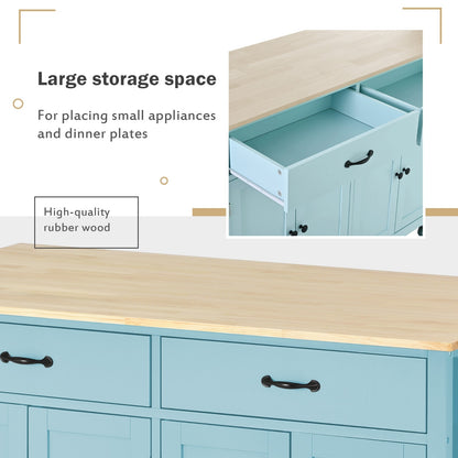 US Local Kitchen Island Cart 4-Door Cabinet, 2 Drawers, 2 Locking Wheels, Solid Wood Top