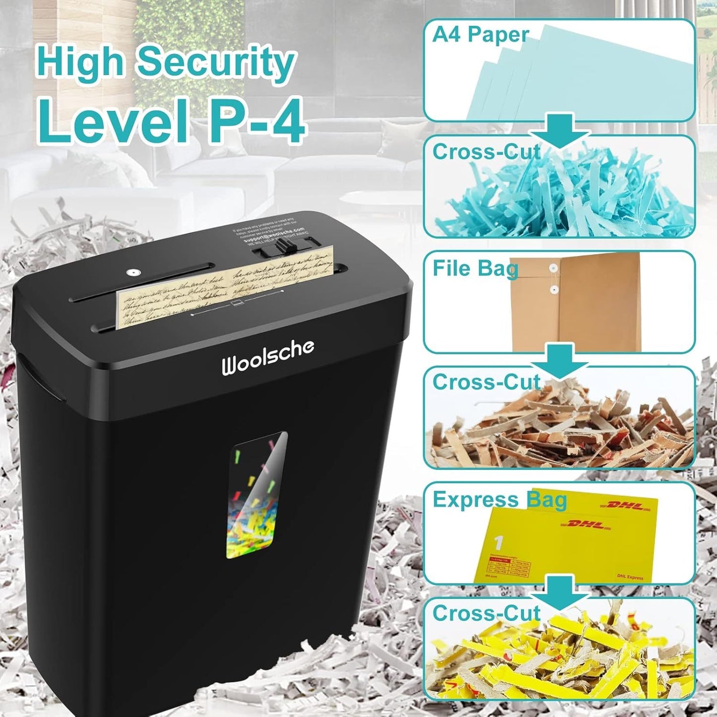 US Local Woolsche Paper Shredder,10 Sheet Cross Cut With 3.43-Gallon Basket,P4 Security Level,3 Mode Design,Shreds CD And Credit Card,Durable, Fast, And Jam Proof For Home Office