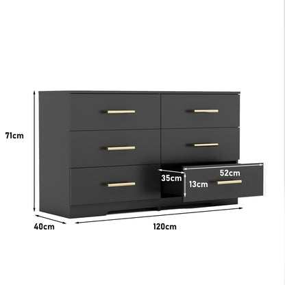 US Local Black Color Large 6 Drawers Chest Of Drawer Dressers Table With Golden Handle