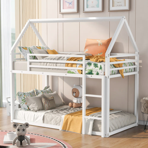 US Local Twin Over Twin House Bunk Bed With Built-in Ladder