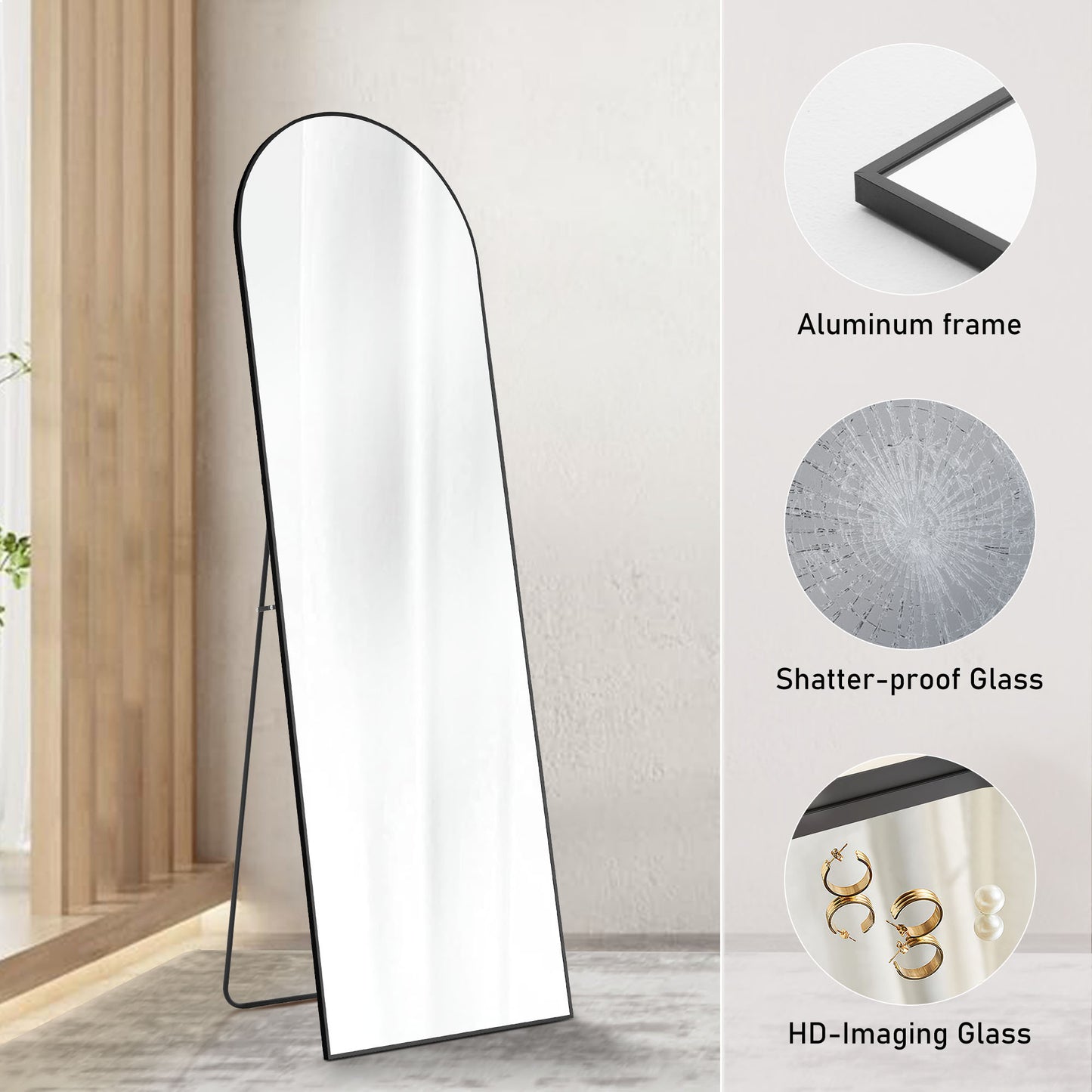 US Local Floor Standing Mirror, Wall Mirror With Stand Aluminum Alloy Thin Frame