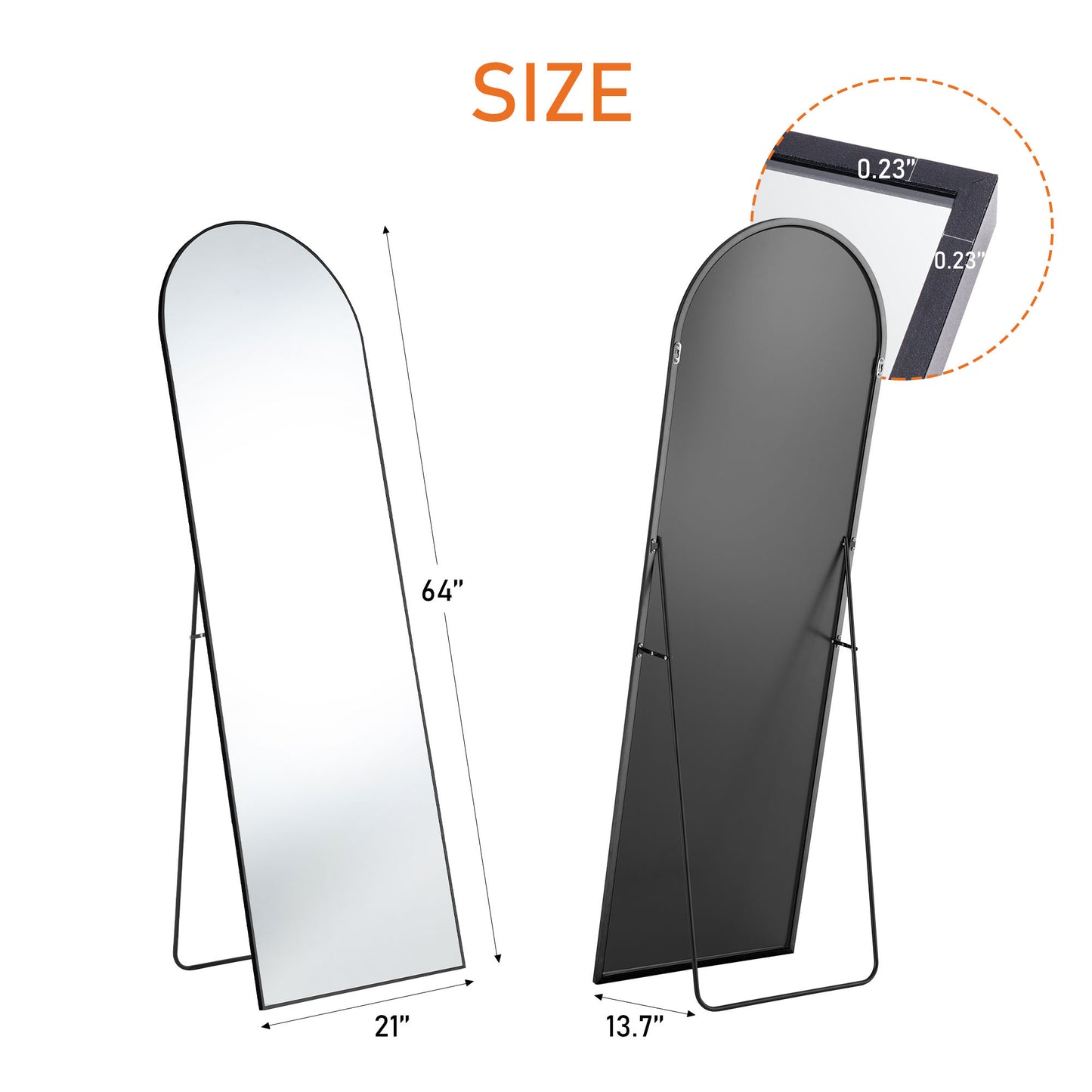 US Local Floor Standing Mirror, Wall Mirror With Stand Aluminum Alloy Thin Frame