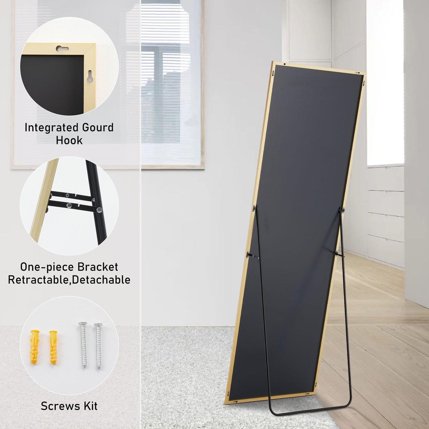US Local Floor Standing Mirror, Wall Mirror With Stand Aluminum Alloy Thin Frame