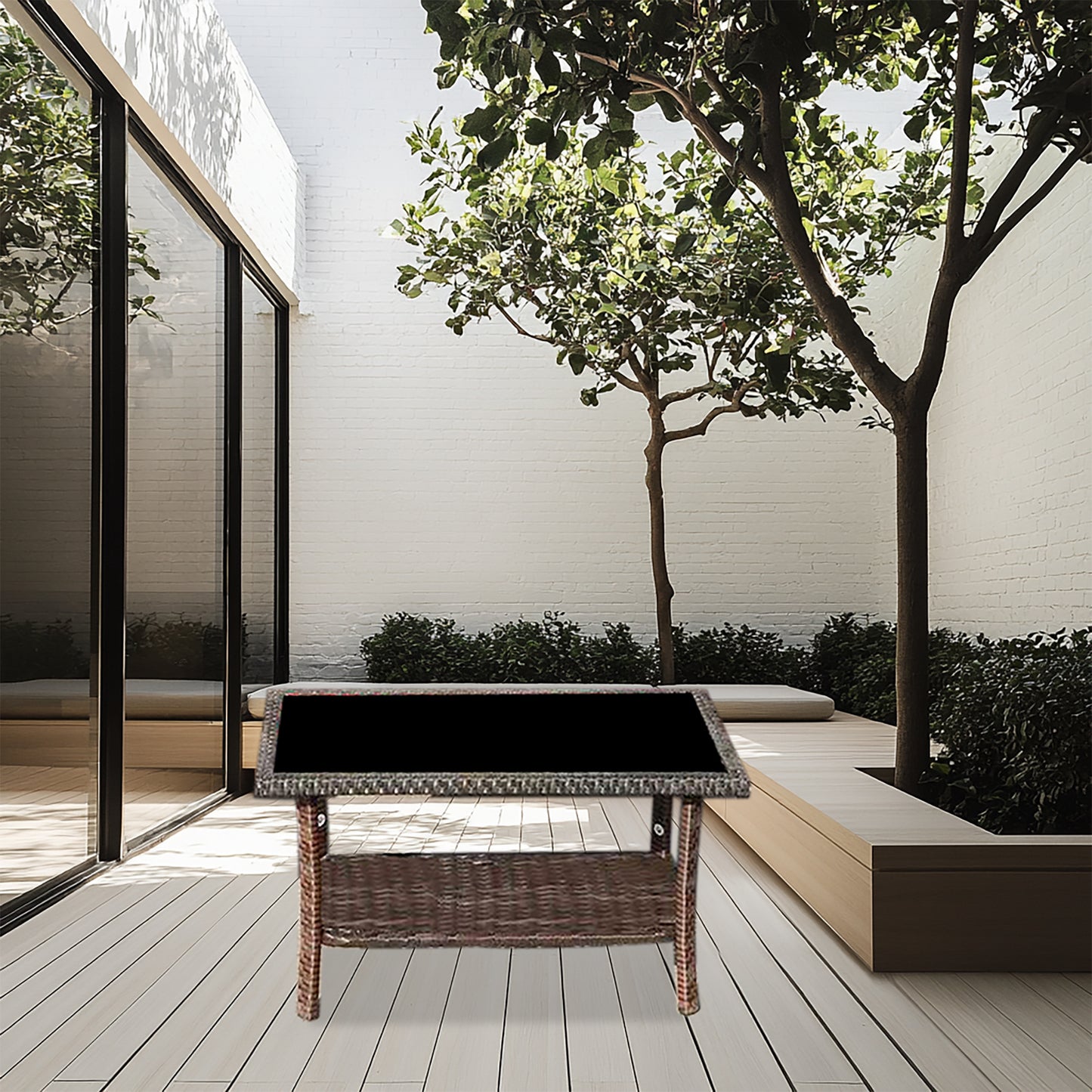 US Local Four-Piece Sofa Set Table With Sofa Chair PE Rattan Outdoor Furniture W3152P269436 Box1 With Sapphire Blue Color Cushion