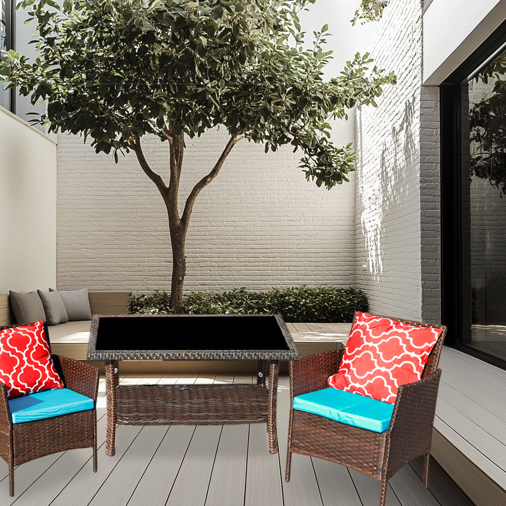 US Local Four-Piece Sofa Set Table With Sofa Chair PE Rattan Outdoor Furniture W3152P269436 Box1 With Sapphire Blue Color Cushion