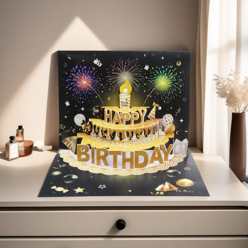 US Local Light Music  Up Card Gift Cake Happy Birthday Card With Envelope