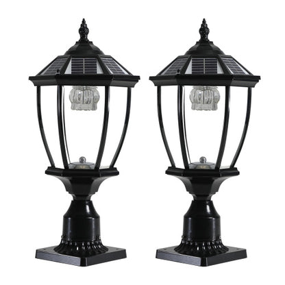 Black Solar Powered LED Outdoor Lantern, Vintage Garden Light With Elegant Glass Design For Pathways, Yards, And Patios 2-Pack