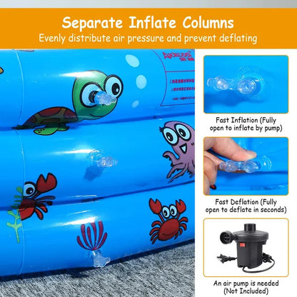 US Local 51x13In Inflatable Swimming Pool Blow Up Family Pool For 3 Kids Foldable Swim Ball Pool