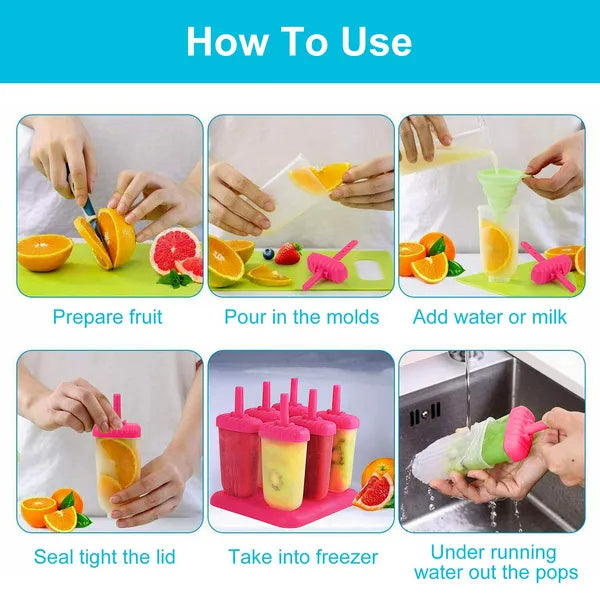 US Local 6Pcs Popsicle Molds Reusable Ice Cream DIY Ice Maker Ice Bar Maker Plastic Popsicle Mold For Homemade Iced Snacks