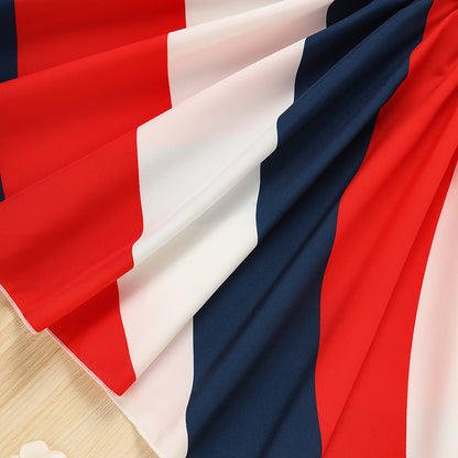 US Local Toddler Girls' Independence Day Dress Red White & Blue Stripes And Stars Short Sleeve Twirl Dress 4th Of July