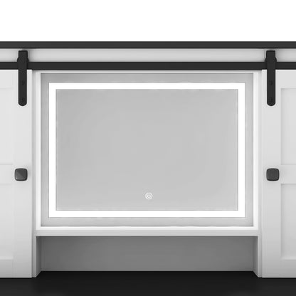 US Local Farmhouse Dressing Table Makeup Table,  Wide Dressing Table With Lighted Mirror And Makeup Drawer, Large Modern Dressing Table Set With Hair Dryer Holder For Bedroom, White