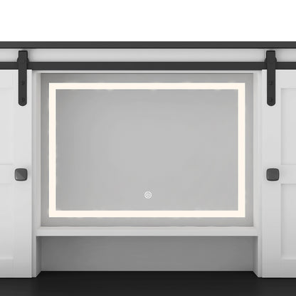 US Local Farmhouse Dressing Table Makeup Table,  Wide Dressing Table With Lighted Mirror And Makeup Drawer, Large Modern Dressing Table Set With Hair Dryer Holder For Bedroom, White