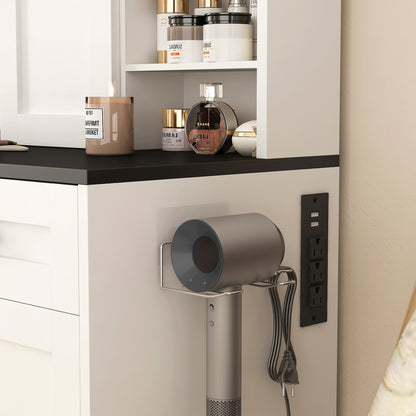 US Local Farmhouse Dressing Table Makeup Table,  Wide Dressing Table With Lighted Mirror And Makeup Drawer, Large Modern Dressing Table Set With Hair Dryer Holder For Bedroom, White