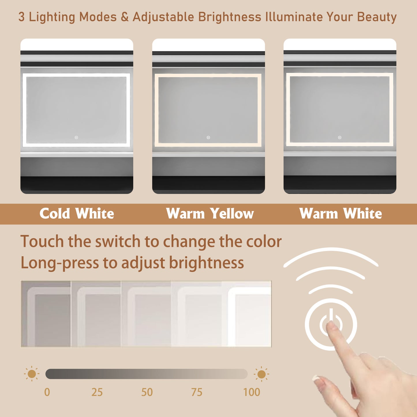 US Local Farmhouse Dressing Table Makeup Table,  Wide Dressing Table With Lighted Mirror And Makeup Drawer, Large Modern Dressing Table Set With Hair Dryer Holder For Bedroom, White