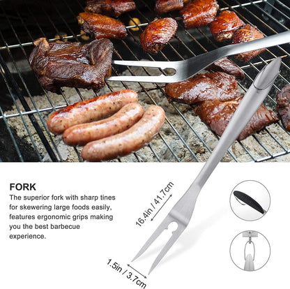 US Local Grilljoy 8PCS Heavy Duty BBQ Grill Tools Set With Extra Thick Stainless Steel Spatula, Fork, Tongs & Cleaning Brush - Complete Barbecue Accessories Kit With Portable Bag - Perfect Grill Gifts For Men