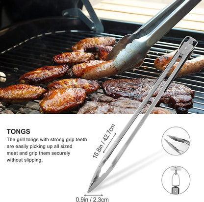 US Local Grilljoy 8PCS Heavy Duty BBQ Grill Tools Set With Extra Thick Stainless Steel Spatula, Fork, Tongs & Cleaning Brush - Complete Barbecue Accessories Kit With Portable Bag - Perfect Grill Gifts For Men