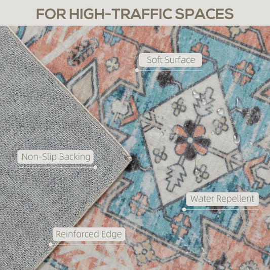 8x10 Area Rug, Vintage Machine Washable Rug, Non-Slip Floor Carpet For Living Room, Bedroom, Dining Room, Brown And Blue