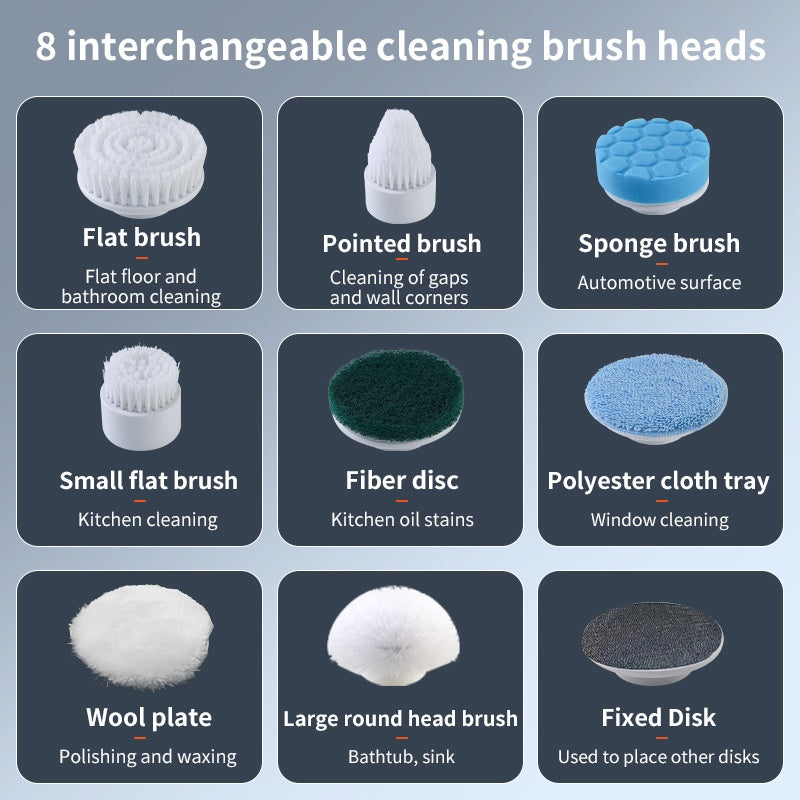 US Local Electric Spin Scrubber - 9 Replacement Brush Heads, 3 Adjustable Sizes, 8000mAh Battery, Dual Speeds,Lightweight USB Handheld Design For Home Cleaning