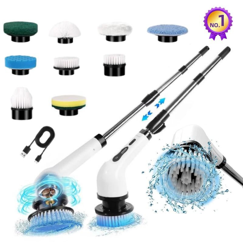 US Local Electric Spin Scrubber - 9 Replacement Brush Heads, 3 Adjustable Sizes, 8000mAh Battery, Dual Speeds,Lightweight USB Handheld Design For Home Cleaning