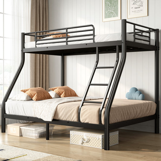 US Local Metal Bunk Bed, Twin Over Full Size Support For Adults Teens, Black