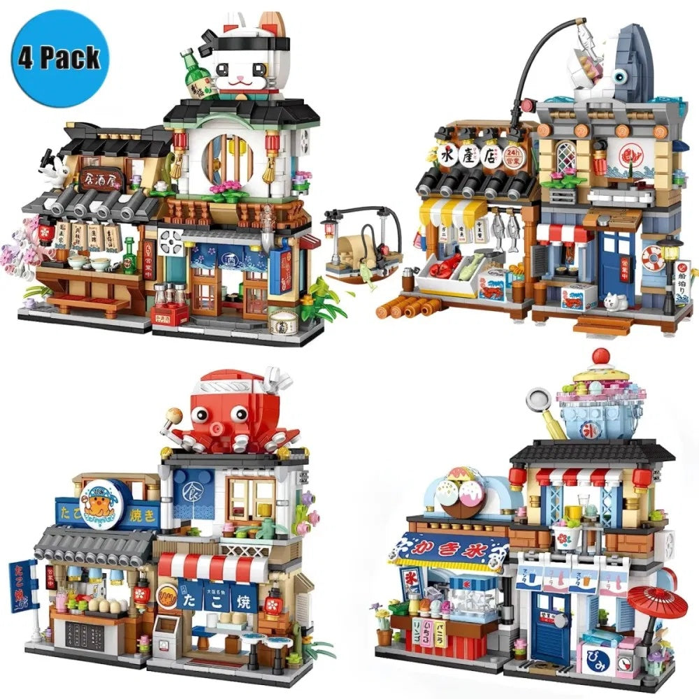 US Local 4 PACK Brick Building Set For Kids, 2969 PCS Building Blocks Kit Japanese Street Building Toy Set Gift For 6-15 Years Old Kid And Adult