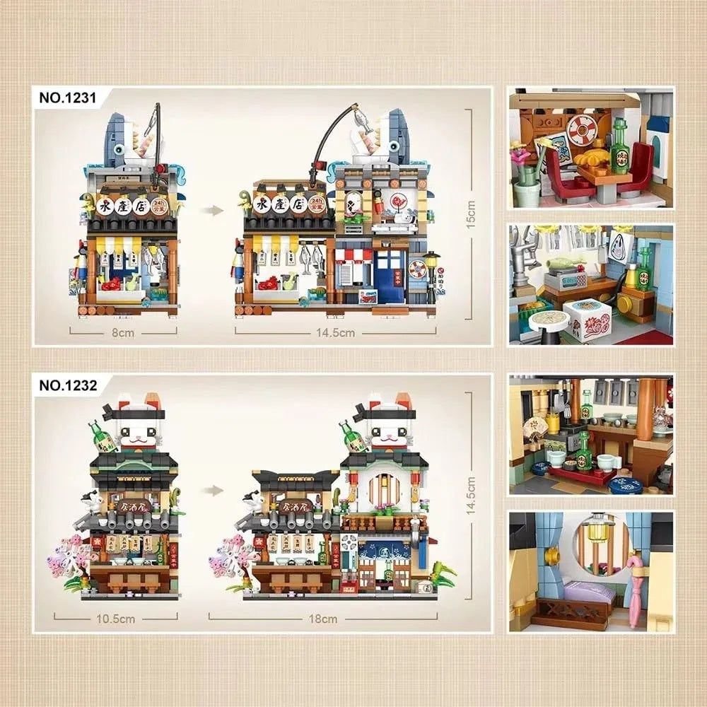 US Local 4 PACK Brick Building Set For Kids, 2969 PCS Building Blocks Kit Japanese Street Building Toy Set Gift For 6-15 Years Old Kid And Adult