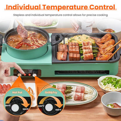 US Local 1 Pc 3 In 1 Electric Hot Pot With Grill 1600W Smokeless Non-Stick Korean BBQ Grill Shabu Shabu Hot Pot Combo With Independent Temperature Control For 3-5 People Fedex Shipping