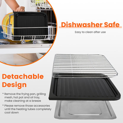 US Local 1 Pc 3 In 1 Electric Hot Pot With Grill 1600W Smokeless Non-Stick Korean BBQ Grill Shabu Shabu Hot Pot Combo With Independent Temperature Control For 3-5 People Fedex Shipping