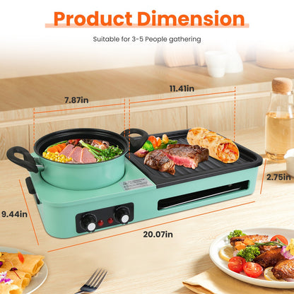 US Local 1 Pc 3 In 1 Electric Hot Pot With Grill 1600W Smokeless Non-Stick Korean BBQ Grill Shabu Shabu Hot Pot Combo With Independent Temperature Control For 3-5 People Fedex Shipping