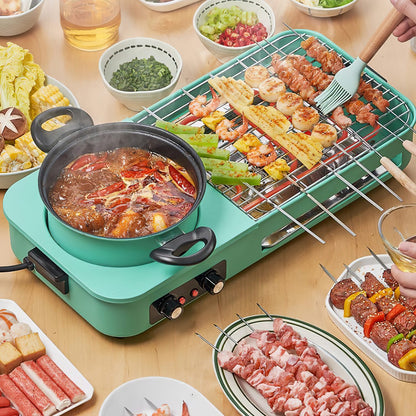 US Local 1 Pc 3 In 1 Electric Hot Pot With Grill 1600W Smokeless Non-Stick Korean BBQ Grill Shabu Shabu Hot Pot Combo With Independent Temperature Control For 3-5 People Fedex Shipping